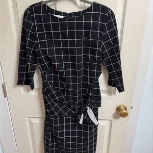 Sara Campbell Black and White Sheath Dress with Bateau Neckline